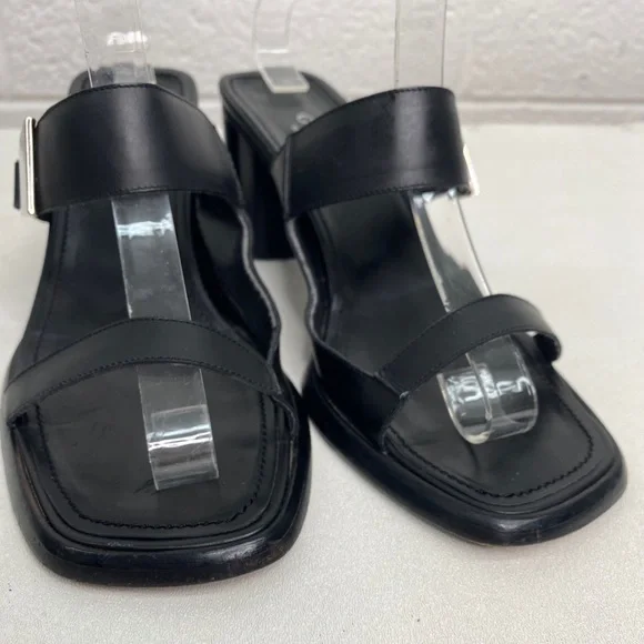 Gucci Black Leather Double Strap Block Heel Slides Sandals women’s size 7.5 - Picture 4 of 12